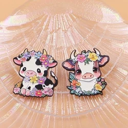 Pin esmaltado táctico vaca para mujer, broche floral solapa