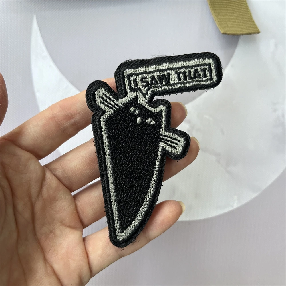 Pegatina de gancho y bucle para mochila, parche bordado, emblema de gato curioso, moral táctica - imagen 3