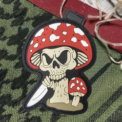 Fly Agaric-Parche de PVC 3D, chaleco táctico de guerrero de setas, insignia de gancho y bucle, pegatina decorativa para mochila, parches para brazalete para ropa