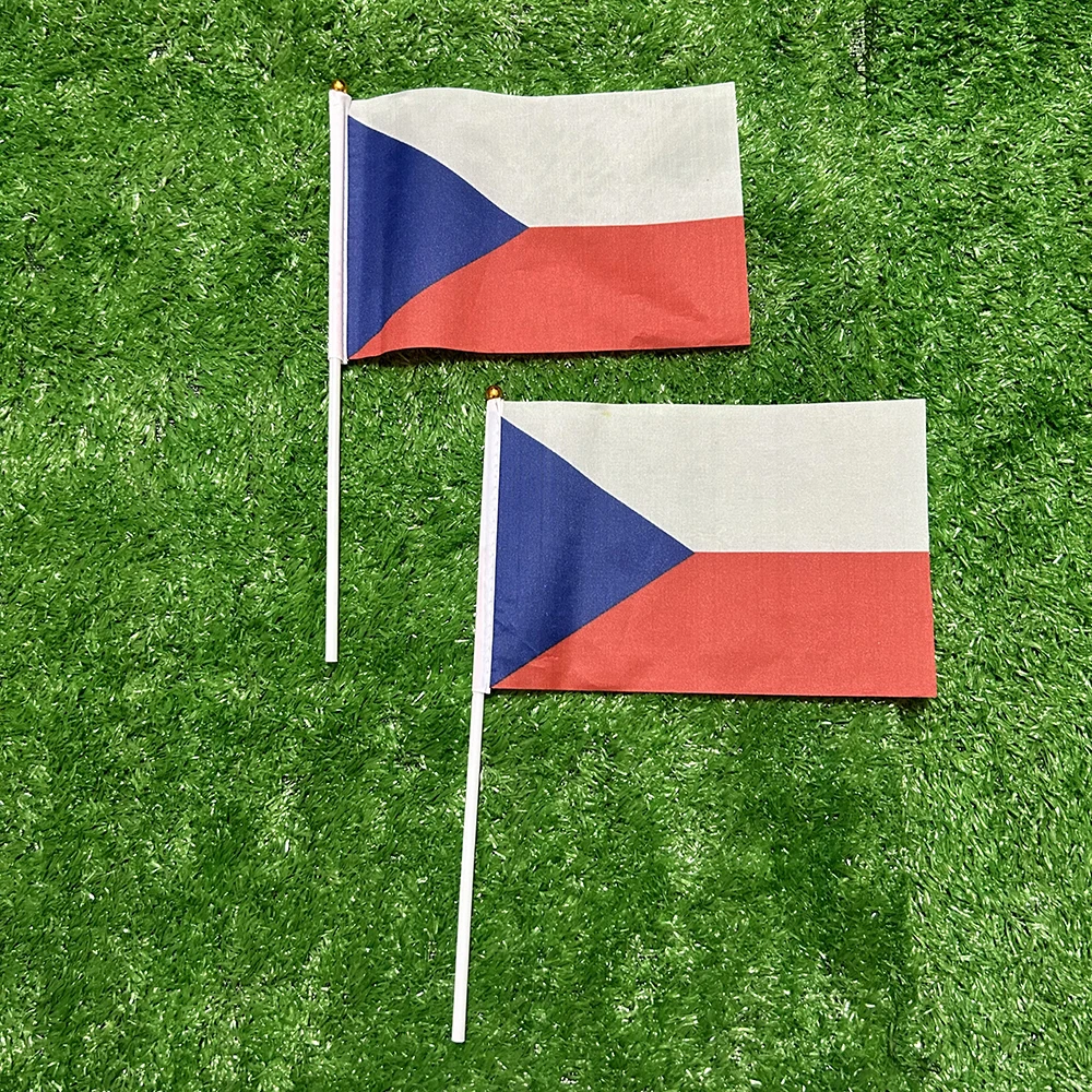 Bandera de cielo bandera de mano checa 10/20/50/100 Uds 21*14cm banderas ondeantes de mano checas con poste de plástico para actividades deportivas decoración del hogar - imagen 2