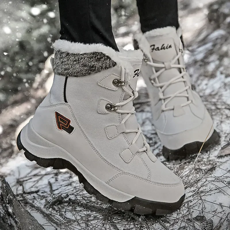 2025 botas de cuero de invierno, zapatos para hombre y mujer, botas impermeables para hombre, zapatillas de deporte de felpa para mantener el calor, botas de nieve al tobillo para exteriores, zapatos informales - imagen 3