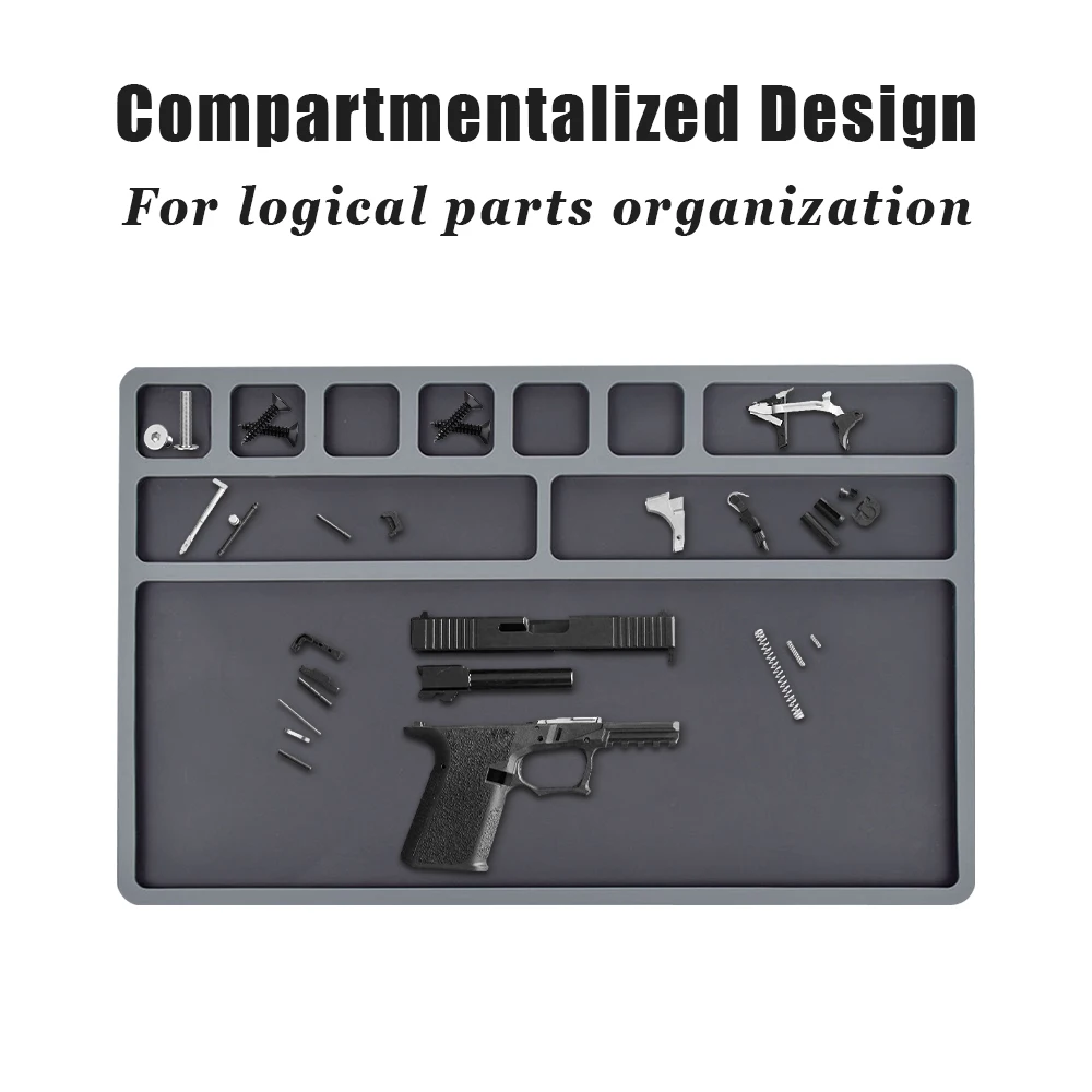 Almohadilla de mantenimiento y reparación de armas, almohadilla de silicona antideslizante para pistola de Rifle táctico con bandejas para piezas pequeñas, estera protectora para banco de trabajo