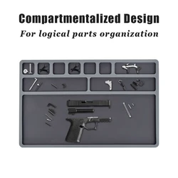 Almohadilla de mantenimiento y reparación de armas, almohadilla de silicona antideslizante para pistola de Rifle táctico con bandejas para piezas pequeñas, estera protectora para banco de trabajo