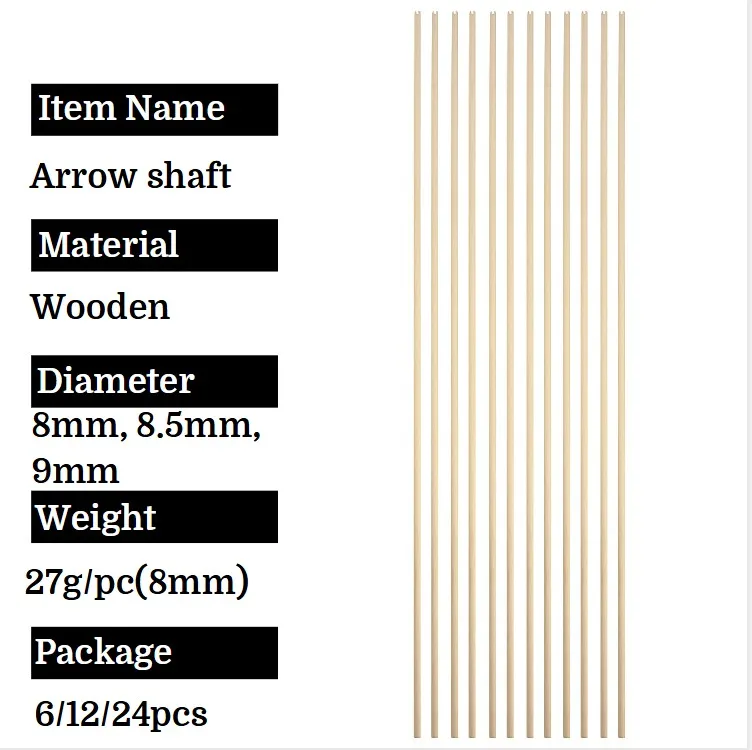 12/24 Uds tiro con arco flecha de madera eje 80/81cm de longitud diámetro 8/8, 5/9mm arco recurvo arco tradicional caza tiro flecha de madera eje - imagen 5
