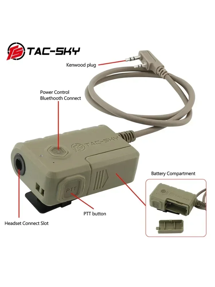 TAC-SKY táctico Ptt auriculares tácticos COMTA SORDI adaptador de auriculares de tiro adaptador Bluetooth Ptt para Baofeng Walkie Talkie - imagen 2