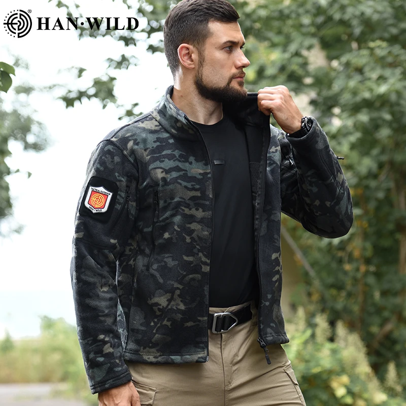 HAN WILD-Chaqueta de lana táctica para hombre, abrigo térmico cálido con cremallera completa, rompevientos para senderismo, chaqueta de Safari para invierno - imagen 5