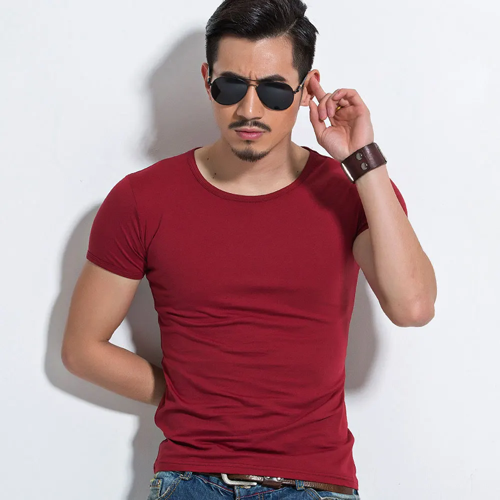 Camiseta de talla grande para hombre, camisa informal de manga corta con cuello redondo, ajustada, de Color sólido, de algodón, transpirable, de marca, Unisex, de verano - imagen 3
