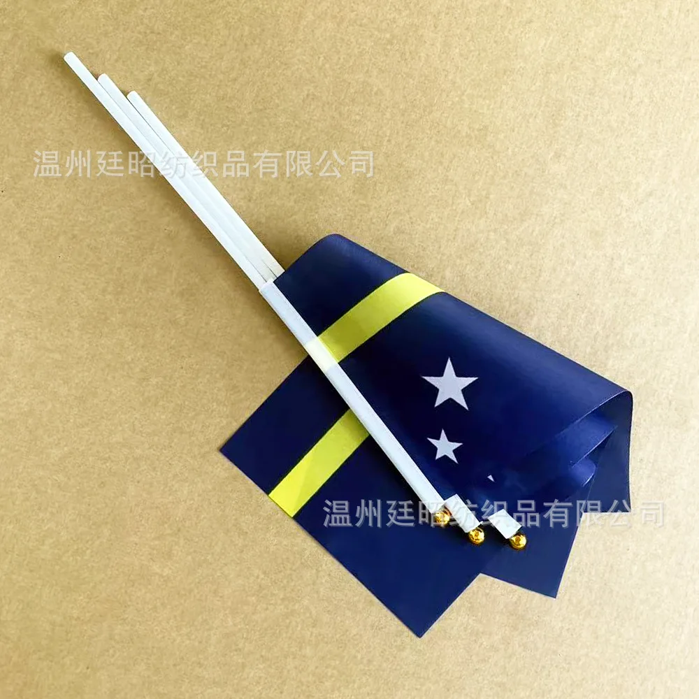 Bandera del cielo Curacao bandera de mano 10/20/50/100 Uds 21*14cm banderas onduladas de mano de Curacao con poste de plástico para actividades deportivas decoración del hogar - imagen 3
