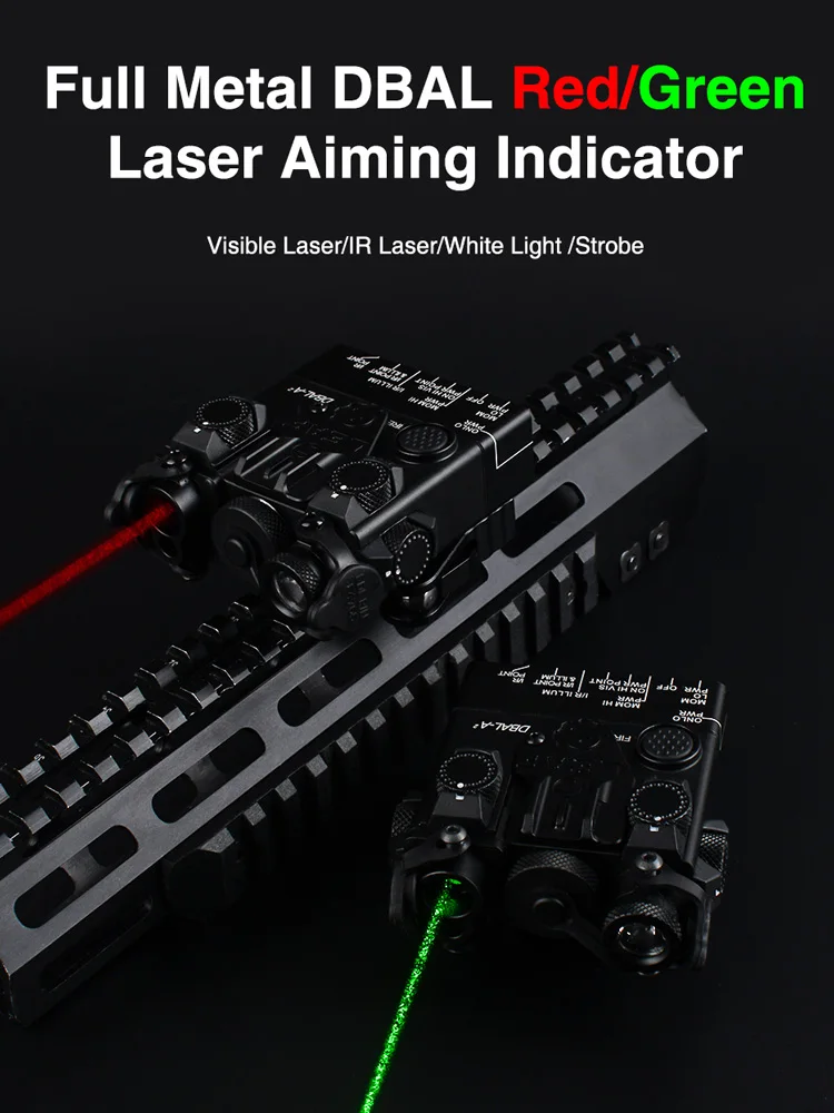 Airsoft táctico Metal DBAL A2 láser rojo verde azul punto IR luz blanca estroboscópica DBAL PEQ láser arma de caza linterna - imagen 4