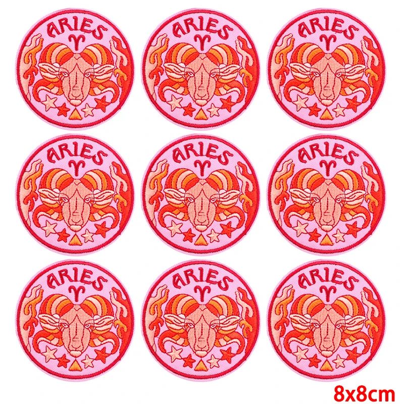 Parche bordado de doce constelaciones, parche para planchar para ropa, Leo, Aries, 10 unidades por lote - imagen 2