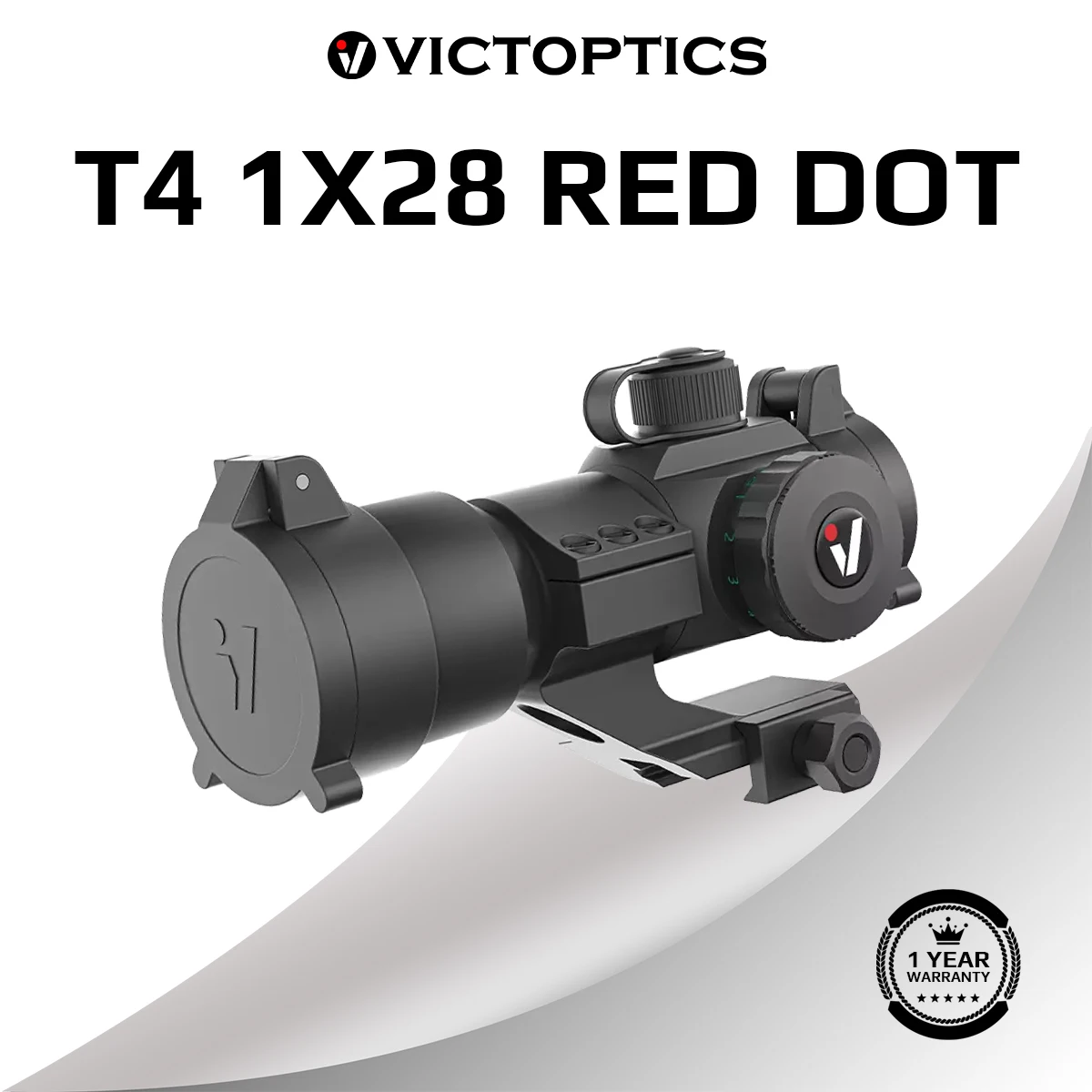 VictOptics T4 1x28 Mira de Punto Rojo 5MOA con Iluminación Roja y Verde de 5 Niveles, Resistente a Golpes (750G), Aluminio 6061-T6, para Rifle .223/.556