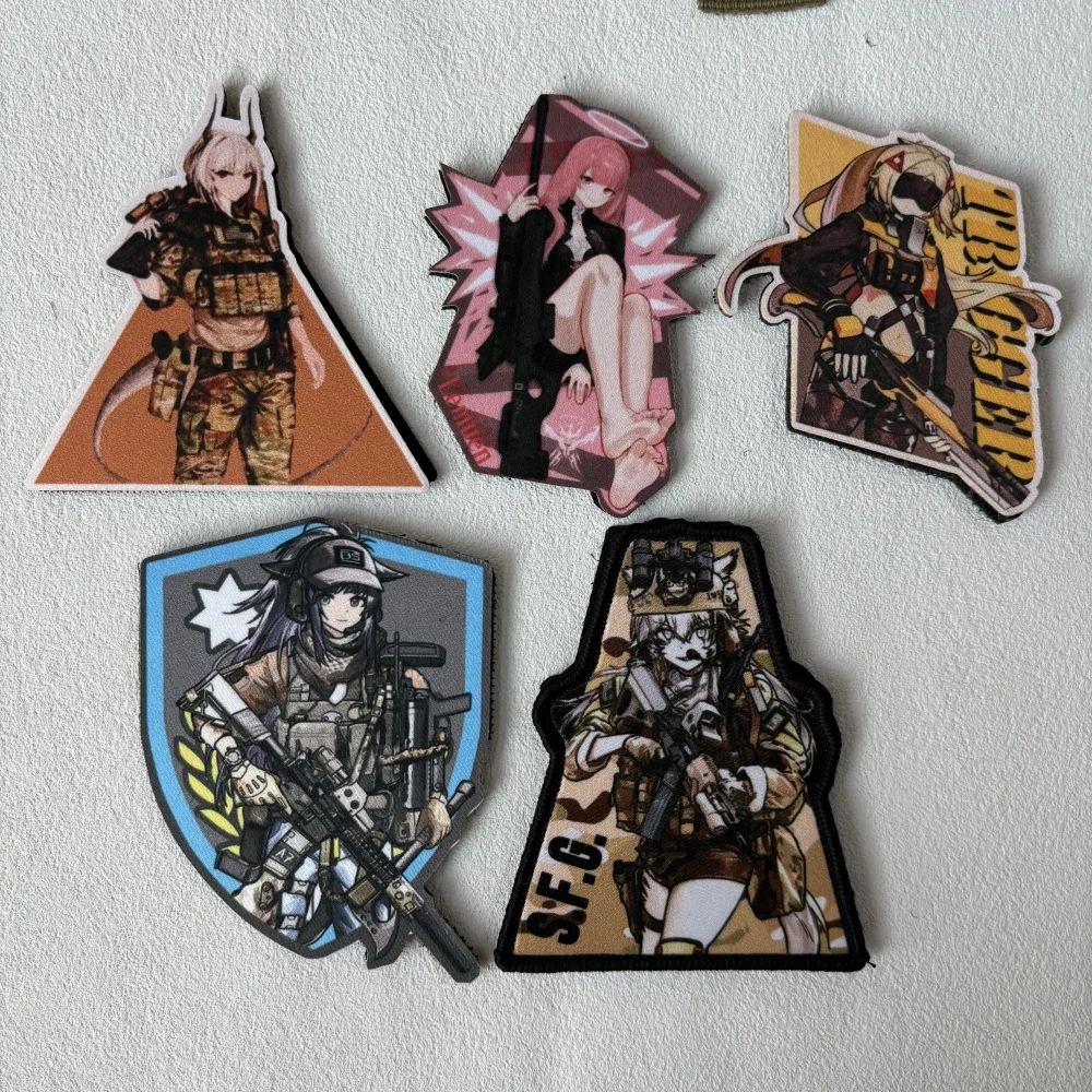 Parche táctico de Morale de Ark of Tomorrow, brazalete del ejército militar, parches de gancho y bucle impresos de Chica de Anime para ropa, pegatina para mochila