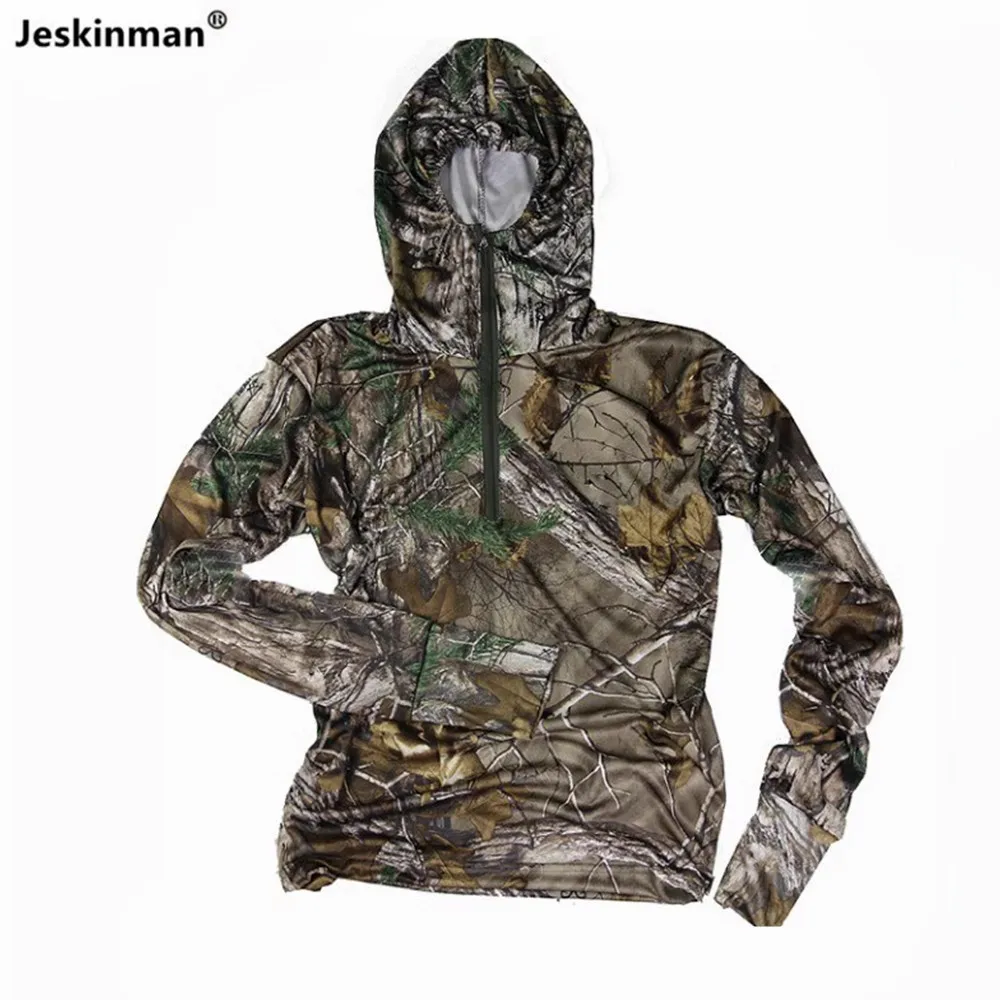 Verano al aire libre Icesilk árbol camuflaje biónico caza pesca chaqueta con capucha transpirable de secado rápido protector solar fotografía chaqueta - imagen 5