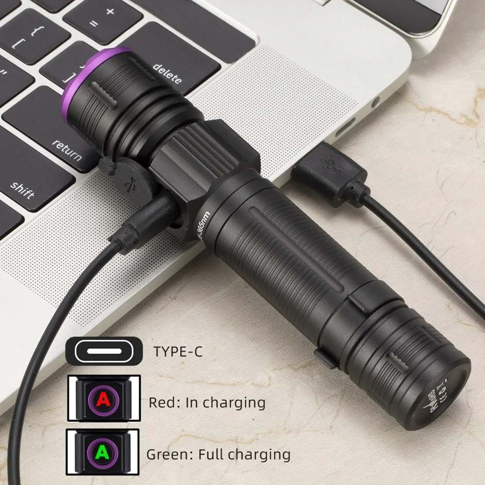 Linterna UV táctica 365nm USB recargable focalizable con zoom - imagen 5