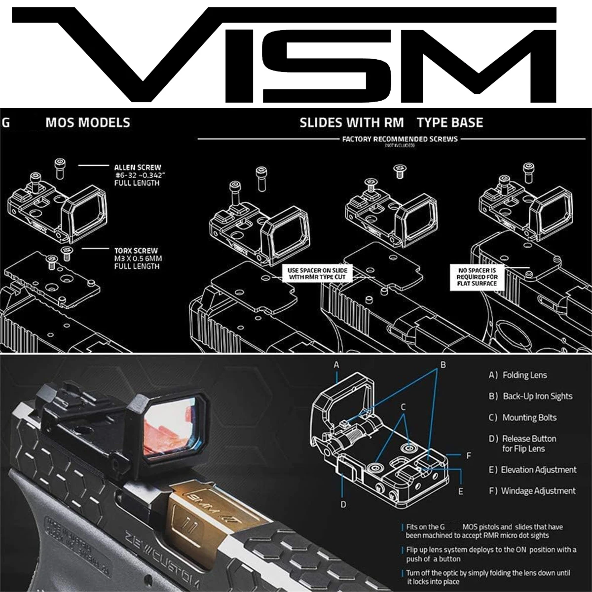 VISM Flip Dot Reflex Sight compacto Flip Up Red Dot Sight Universal para adaptador de Base de montaje Universal montaje en riel para mira telescópica de 20mm - imagen 3