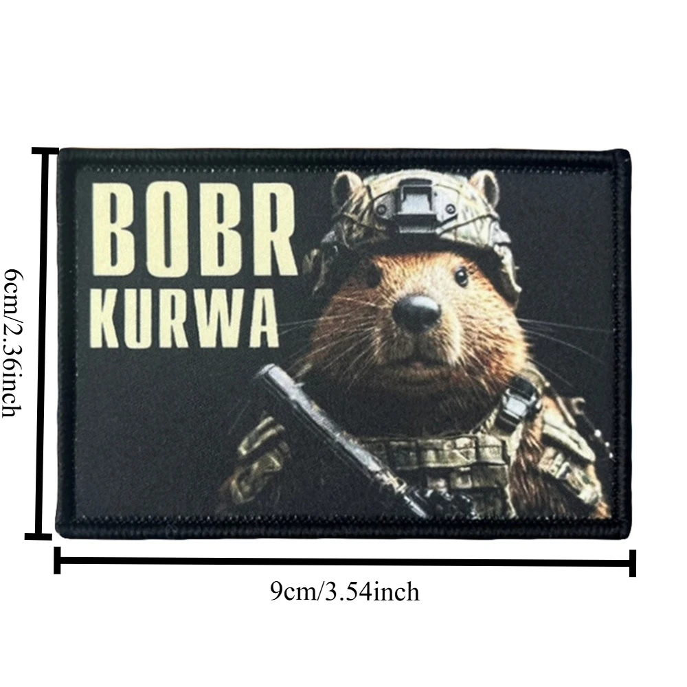 Parche táctico de dibujos animados de castor BOBR KURWA, parches de gancho y bucle, insignia de moral militar, brazalete del ejército, pegatinas para mochila - imagen 2