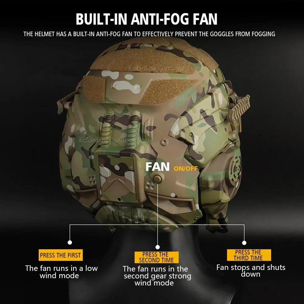 Nuevo casco de asalto W-Ronin, casco táctico rápido, auriculares de comunicación integrados, ventilador antiniebla, máscara desmontable, lente de repuesto - imagen 5