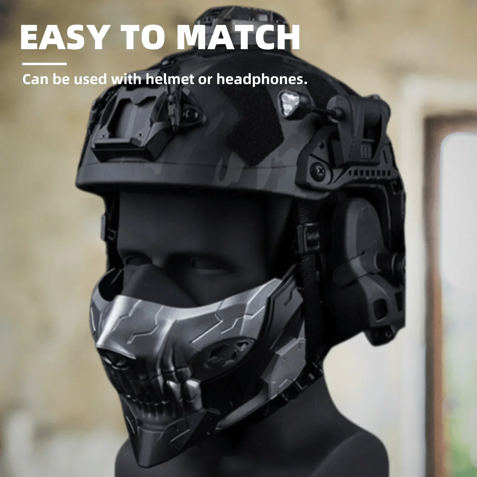 Máscara de calavera Airsoft, protección facial de media cara para tiro de caza Airsoft CS, máscara de samurái Skull Fang Oni para Cosplay de Halloween - imagen 5