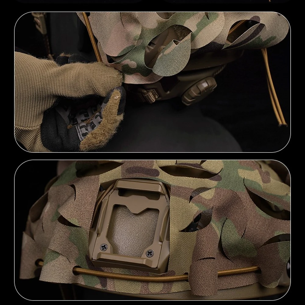 Funda táctica para casco Airsoft, cubierta cortada con láser de camuflaje para casco rápido MH PJ BJ con cordón de nailon, equipo de tiro de Paintball - imagen 4