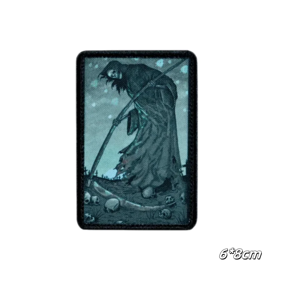 "Cosecha". Parches tácticos de esqueleto de la muerte, insignia de moral de combate estampada, brazalete del ejército militar, emblema de gancho y bucle, pegatinas para mochila - imagen 4