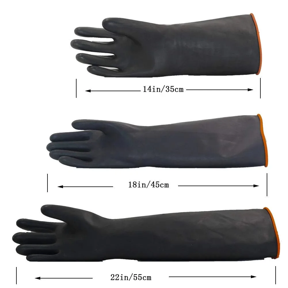 3 pares de guantes impermeables de 35/45/55cm de largo, guantes de seguridad de trabajo de goma resistentes a productos químicos, guantes protectores industriales de látex - imagen 4
