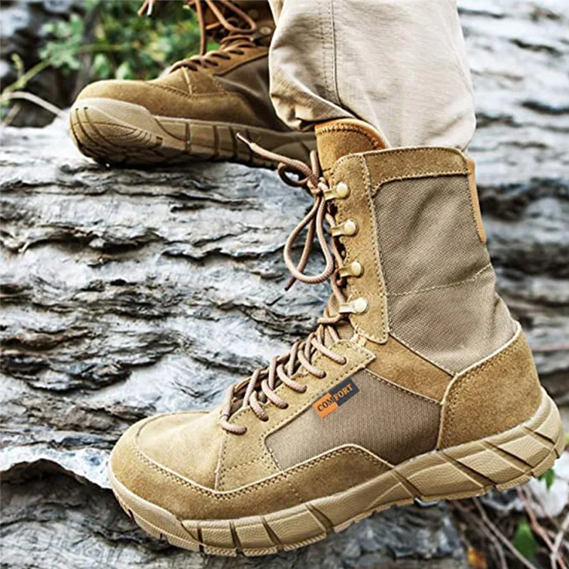 Botas tácticas ligeras para hombre, zapatos transpirables impermeables para senderismo al aire libre, entrenamiento anticolisión, con cordones - imagen 5