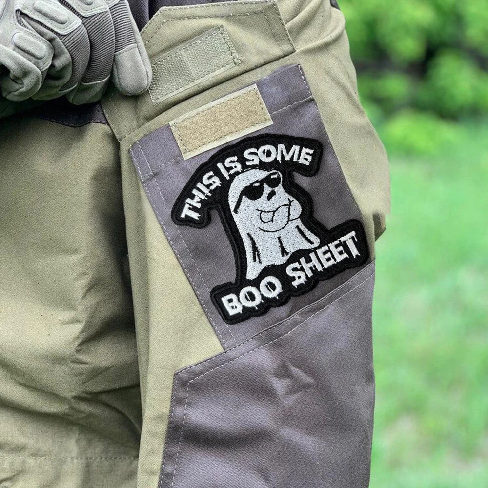 Parche de insignia de moral fantasma divertido, este es un poco, hoja de Boo, parche bordado con gancho y bucle, brazalete militar, pegatinas tácticas para mochila - imagen 4