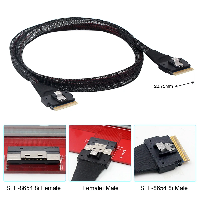 Chenyang-Cable de objetivo SAS Delgado a SFF-8654, 50cm, PCI-E Slim Line SAS 4,0 SFF-8654 8i 74pin Host - imagen 5