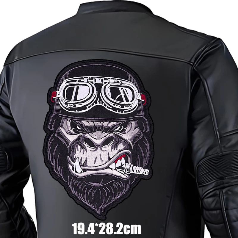Parches termoadhesivos para planchar DIY con bordado de motociclista Punk grande para ropa, parche para costura trasera de chaqueta de cuero - imagen 5