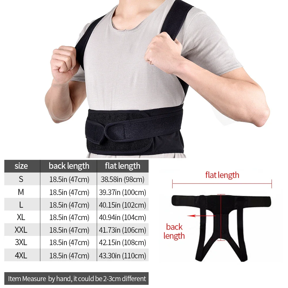 Corrector de postura de cintura trasera, cinturón corrector ajustable para adultos, entrenador de cintura, soporte Lumbar para hombro, cinturón de soporte de columna vertebral, chaleco negro - imagen 3