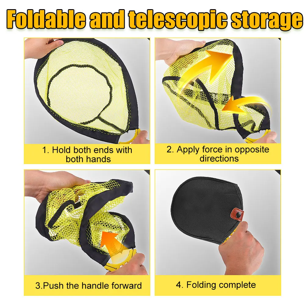 Red de aterrizaje portátil, red de pesca con mosca plegable, malla recubierta de goma de secado rápido, pescado de mano con mango luminoso para captura/liberación - imagen 4