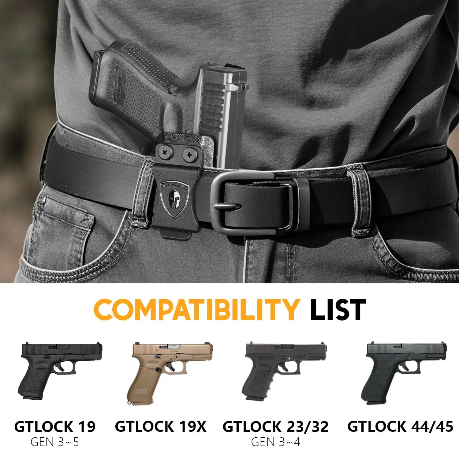 Para Glock 17,G19 Gen (3-5),G23,G32 Gen(3-4),G19X,G44,G45,IWB Kydex Holster, transporte de cintura interior, con garra, mano derecha - imagen 2