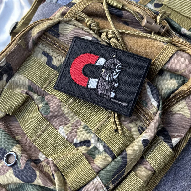 Parche bordado militar táctico "gato magnético", insignias de moral con gancho, parches para ropa, pegatinas para mochila