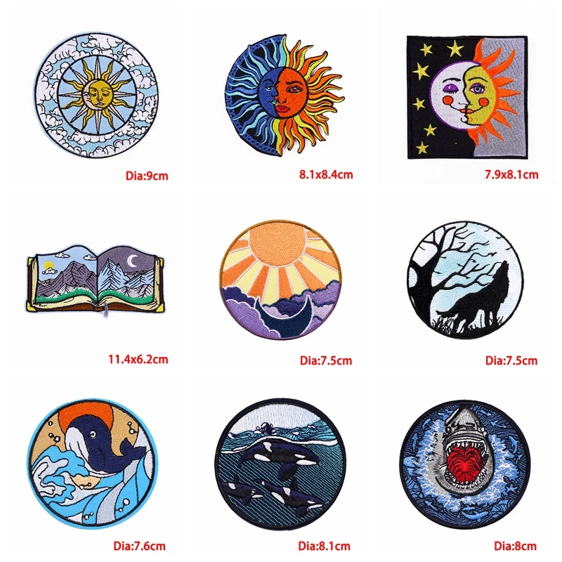 Parche bordado de aventura de montaña, parches termoadhesivos para planchar en la ropa, sol, Luna, olas, costura, 10 unids/lote - imagen 4