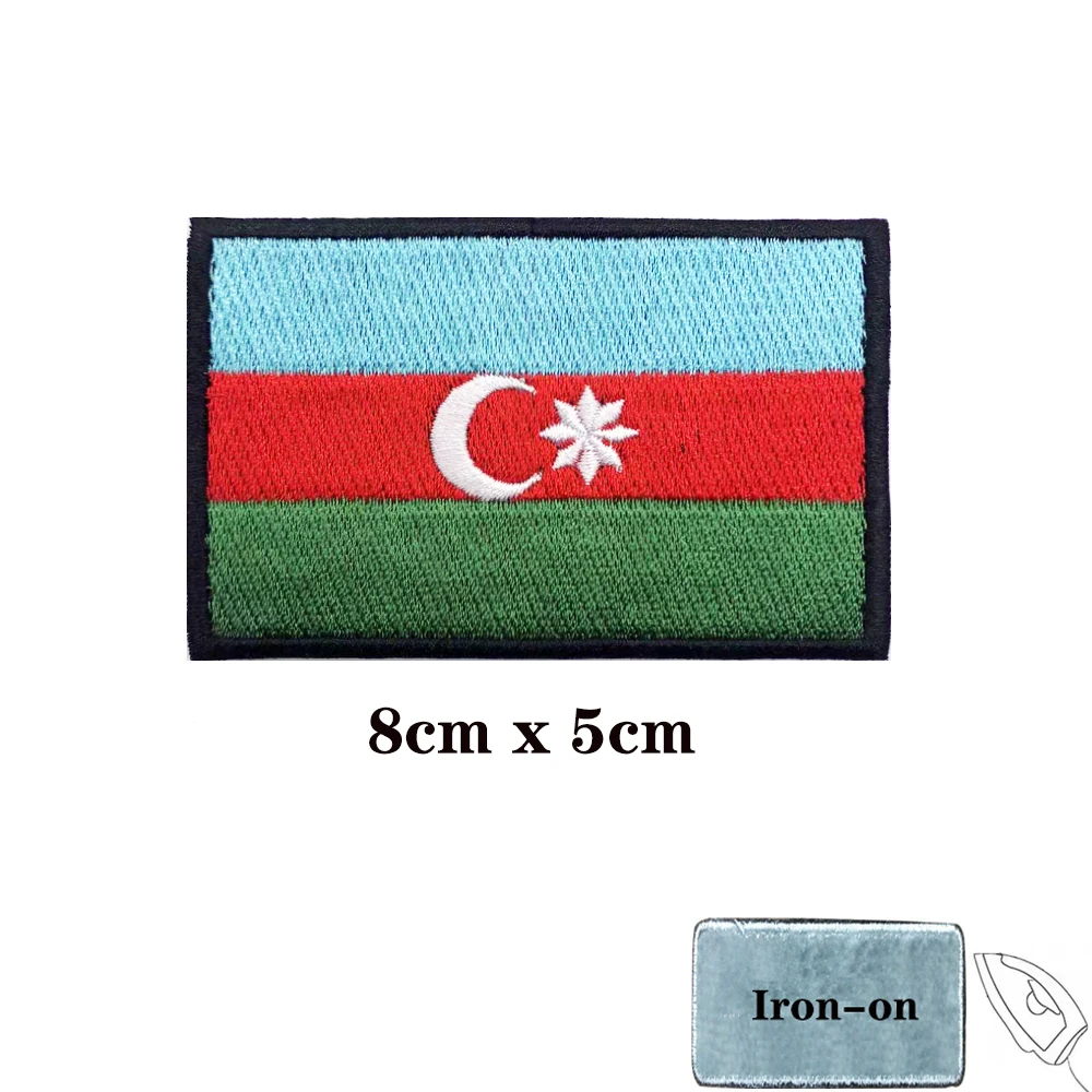 Parches de bandera de Azerbaiyán, brazalete, parche bordado, gancho y bucle, insignia bordada con hierro, raya militar - imagen 2