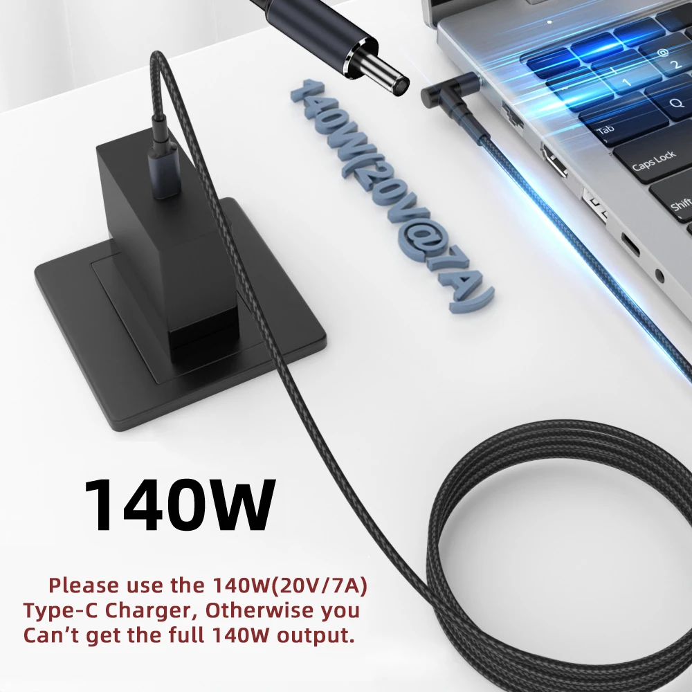 Cable de carga tipo C para ordenador portátil, USB-C de 1,8 m de potencia, 100W, 135W, 140W, 65W, entrada a salida DC 5,5x2,1mm, 20V - imagen 3