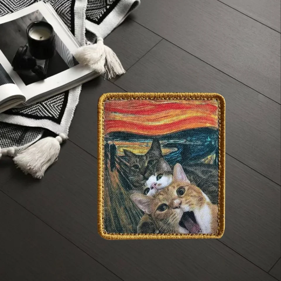 Parches tácticos de fantasma con estampado divertido de gato, cachorro, moral, insignia militar, gancho y bucle, mochila, ropa, pegatinas decorativas, brazaletes - imagen 3