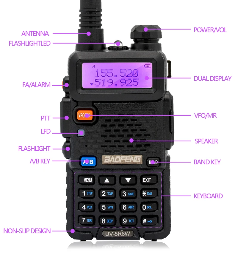 Baofeng-walkie-talkie UV 5R de doble banda, 5W, 8W, Radio bidireccional, Vhf, Uhf, Radio FM, transceptor de mano para caza, 16KM - imagen 3