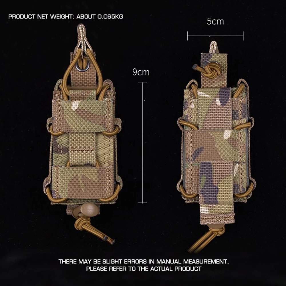 Bolsa táctica para revista de una sola pistola, fijación de cordón elástico Molle para caza al aire libre, Airsoft, soporte magnético de 9mm, equipo para linterna - imagen 3