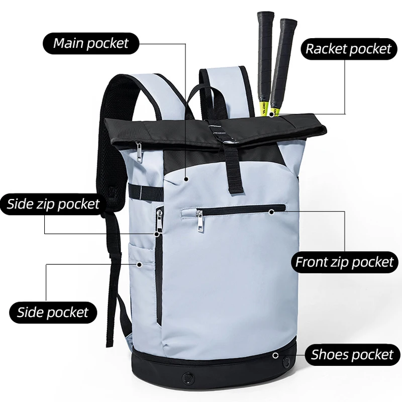 Mochila para raquetas de tenis y bádminton, entrenamiento deportivo al aire libre, mochila de viaje para acampar, zapatos de bolsillo, bolsa para libros para ordenador portátil para estudiantes en seco y húmedo - imagen 5