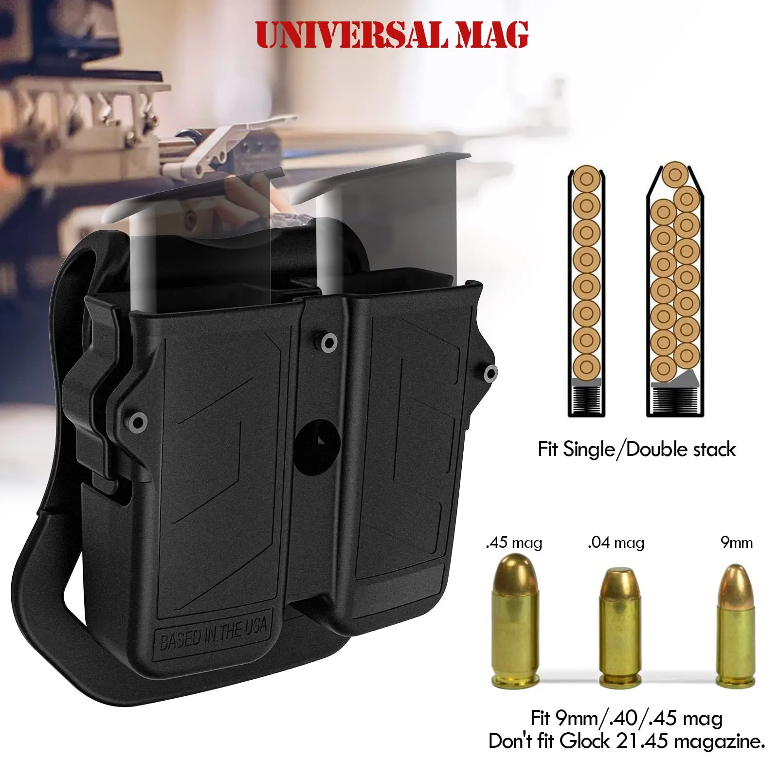 Portaherramientas Universal doble soporte para revistas pistola Mag portador para 9mm 10mm.40.45 funda para revistas de doble pila individual