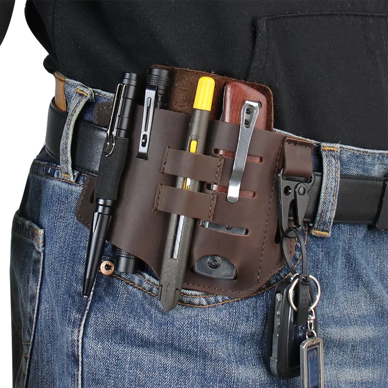 Gebwolf-hebilla de boca de águila de cuero de vaca EDC, herramienta táctica, funda, cinturón para acampar al aire libre, juego de cuchillo colgante de cintura - imagen 3