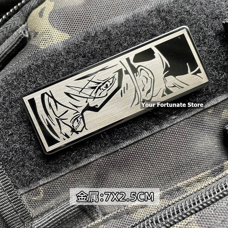 Parches de Metal de Anime de dibujos animados japoneses, tira de insignia táctica, media cara, Ojos de Guerrero para ropa, chaleco, chaqueta, apliques de bricolaje con gancho - imagen 5