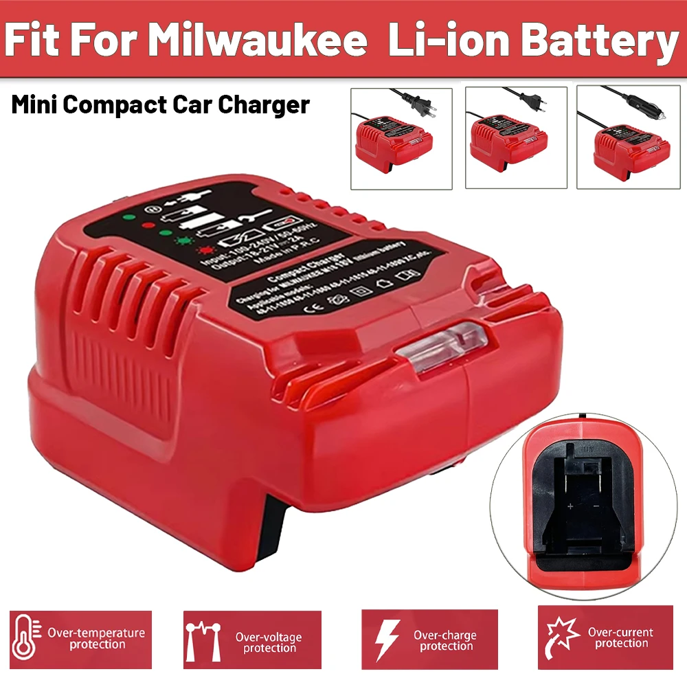 Mini cargador de batería portátil para coche, para batería de litio Milwaukee de 18V 48-11-1820 48-11-1828 48-11-1830 48-11-1835