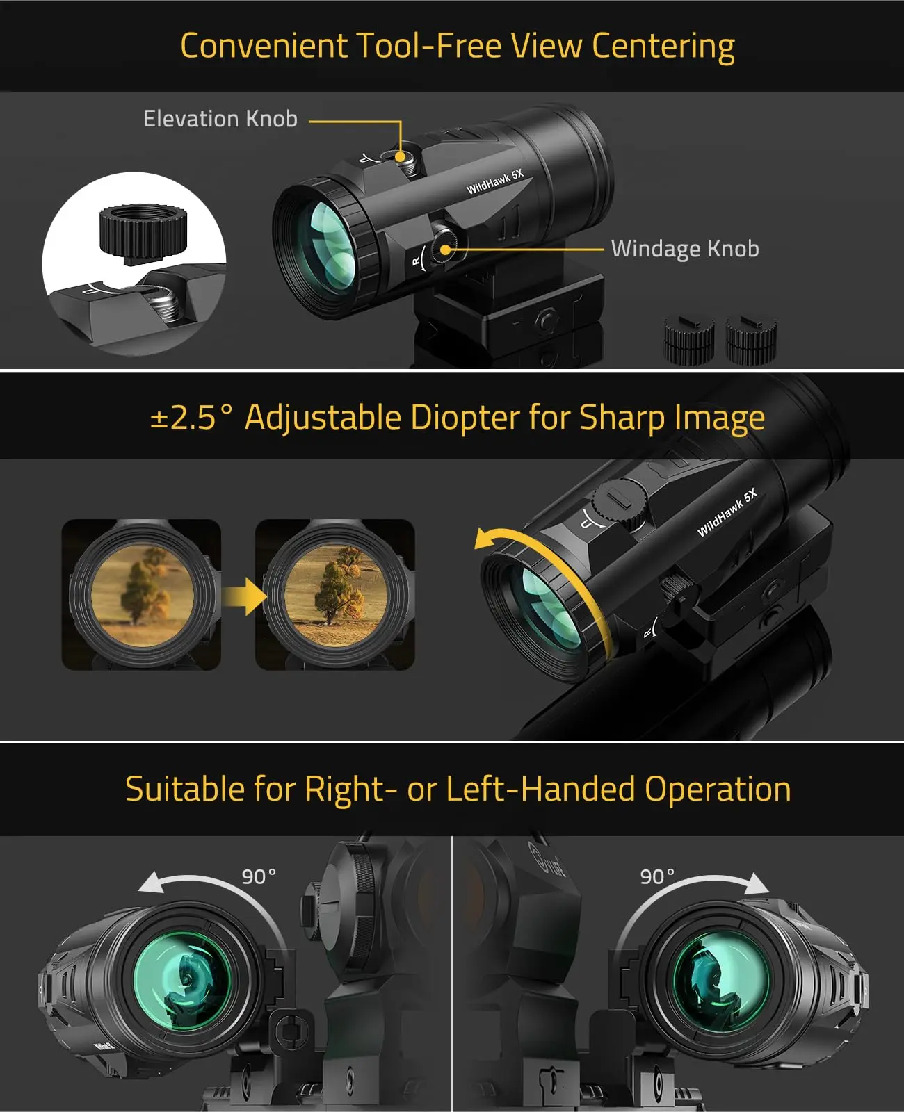 Rifle WildHawk 5X Lupa de punto rojo con montaje abatible a lado 21 mm Picatinny Red Green Dot Scope Optical Reflex Sight - imagen 4