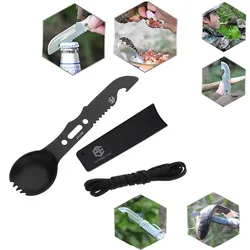Utensilio 5 en 1 para supervivencia en exteriores: cuchillos y cuchara