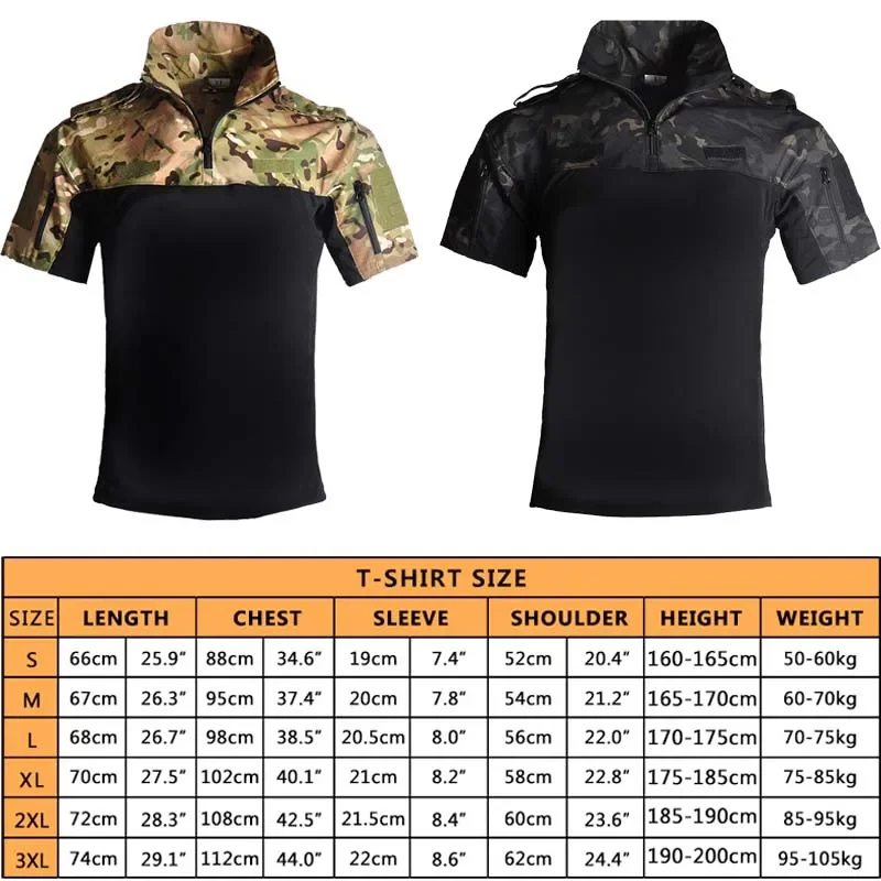 Camisetas tácticas para hombre al aire libre, camisa de combate de camuflaje de manga corta de secado rápido, ropa transpirable para senderismo y caza, camisetas para senderismo - imagen 3