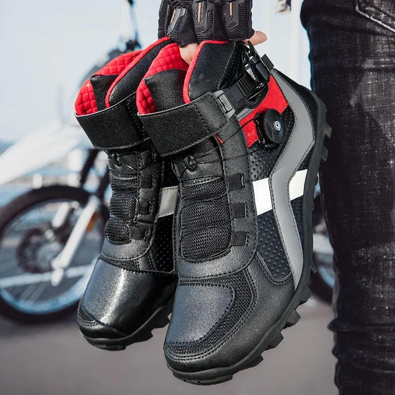 Botas de motociclista antideslizantes para hombre, zapatos de Motocross, resistentes al desgaste, con tachuelas, para primavera y verano - imagen 5