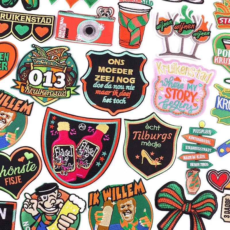Parche bordado con emblema de Kruikenstad de Países Bajos, parches bordados de Carnaval de Países Bajos para ropa, parches para planchar para ropa