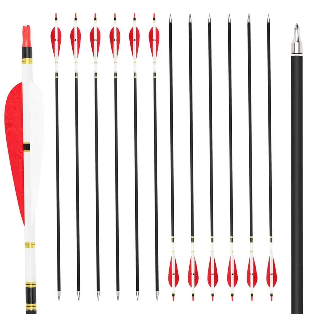 6/12 Uds tiro con arco flecha de carbono mezclado 100 punta de flecha de grano 4/5 pulgadas pluma de pavo Spine500 tiro con arco recurvo caza tiro deporte